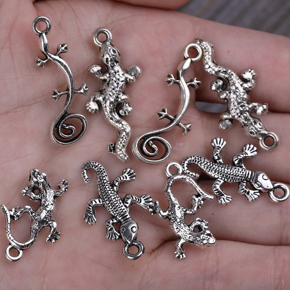 

8 Pcs Animal Charm Lizard Pendant Retro Silver Tone 21~31MM Making DIY Handmade Accessories Craftsmanship or Jewelry Decoration