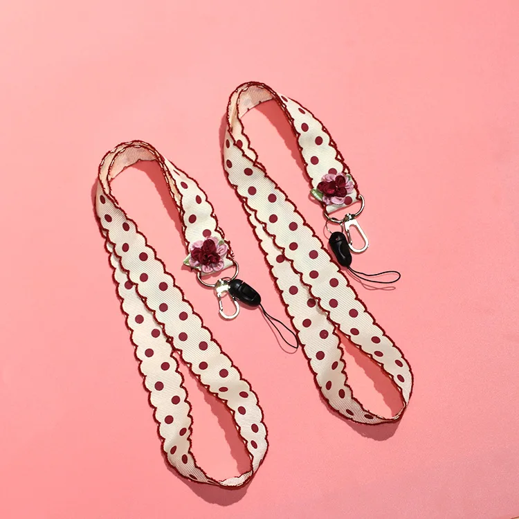 

Cloth Lace Wave Point Webbing Mobile Phone Hanging Neck Hanging Two-in-one Rope Key Chain Bag Clothing Pendant DIY Jewelry