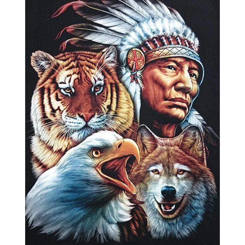 

Cross Stitch Diamond Embroidery,Animal "Indian Keeper" Patterns Full DIY 5D Diamond Painting Rhinestones Mosaic Decoration GT