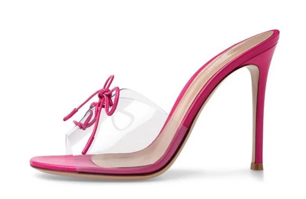 

PVC High Heel Sandals Peep toe Lace UP Front Slip On Transparent Mules Sexy Dress Heels 2018 Summer Women Stiletto Heel Shoes