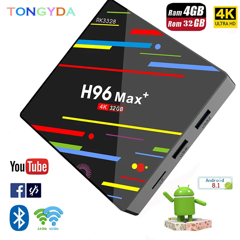 Android 8 1 ТВ-бокс H96 MAX plus телеприставка 4 Гб ram 64 rom RK3328 2 4G/5G Wifi 4K pro смарт-медиаплеер PK T9