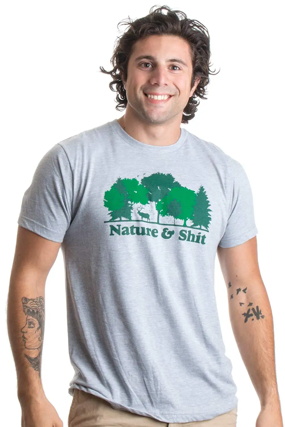 Men's Nature & Shit Funny Outdoors Cotton Short Sleeve Casual Humor, Ironic Hiking Adventure T-Shirt