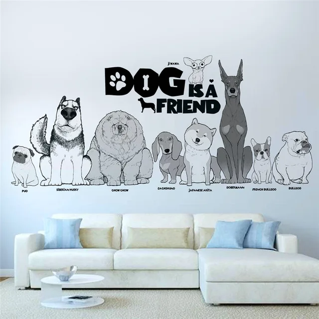 

& dog is a friend wall stickers home decor living room kids rooms cartoon animal wall decals diy mural art pvc removable posters