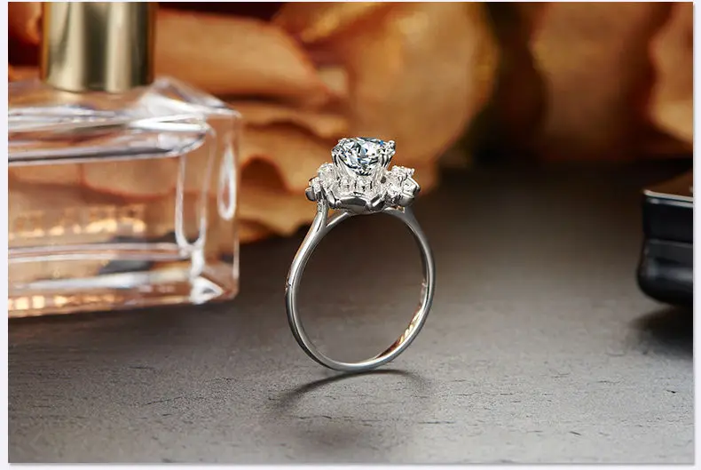 Ювелирные кольца с муассанитом для женщин 1.00ct карат 18 к белое золото цветок лилии дизайн обручальное кольцо подарок девушка