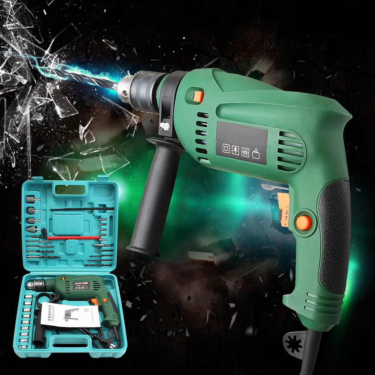 220V 1580w Power Corded Drill Kit Electric Metal Chuck V/Speed Forward