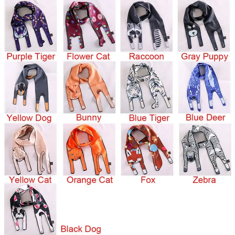 120 см x 10 см Модный уникальный дизайн 3D милый шелковый шарф в виде животного, сумка в комплекте, шелковый шарф, тигр, кошка, собака, шарфы для родителей и детей