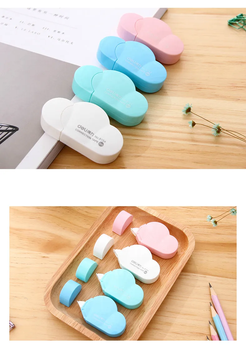 Fita de Correção Fita de Correção para Escrever Deli Aluno Estacionária Kawaii Nuvens para Escrever Correção 5mm * 5m Fita Escolar Papelaria Suprimentos 2 nuvens fita de correção para escrever correção