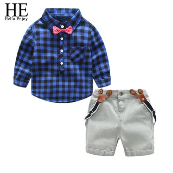 

HE Hello Enjoy Boys Clothing Set Summer kids clothes Cotton Long Sleeve Lacquered Shirt Shirt+Jeans Belt Shorts boys clothes set