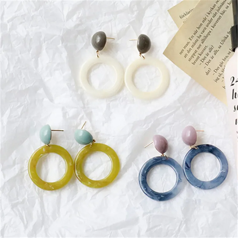 

ZA Jewelry Acrylic Resin Round Dangle Earrings For Women Geometry Big Circle Tortoiseshell Earrings Acetate Brincos 2018