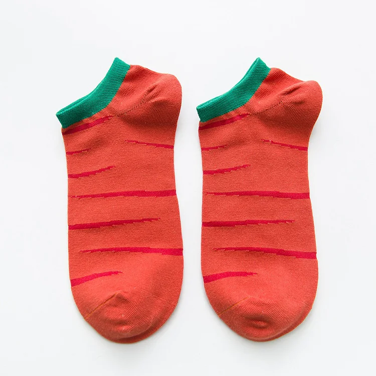 Для женщин мультфильм носки до лодыжки обезьяна банан морковь, клубника точка полоса пчелы куриных яиц смешной счастливый хлопок расчесывать Femmes Meia носки - Цвет: Carrot stripes