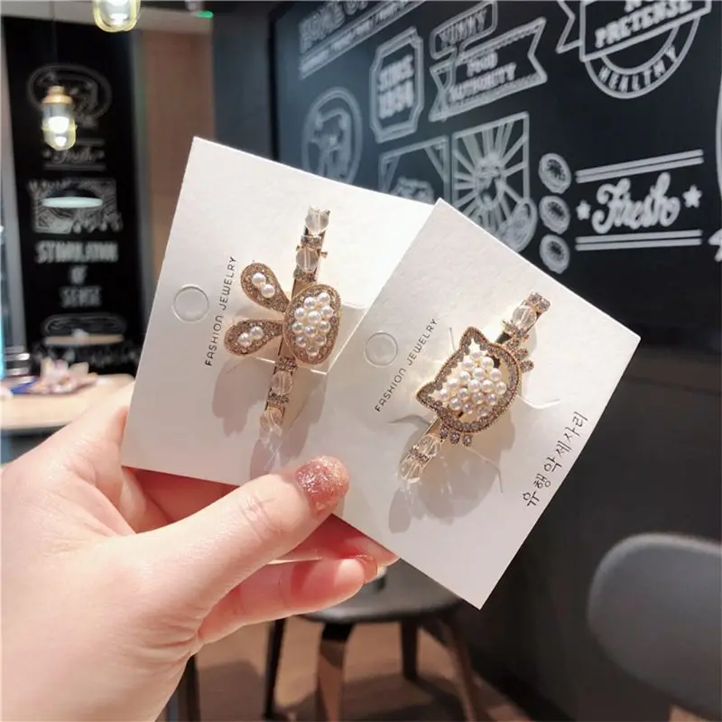 

Minimalist Women Side Bangs Decorative Hairpins Glitter Rhinestone Faux Pearl Cute Bunny Cat Hair Clips Metal Duckbill Barrettes