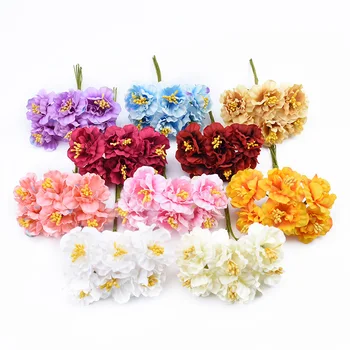 

6pcs Scrapbooking decorative flowers wreath fake stamen diy gifts candy box christmas home wedding decoration artificial flowers