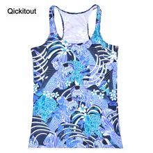 Qickitout топы летние женские блузки без бретелек без рукавов с цифровым принтом повседневные ремень волны рыбы цветок Топы женские жилет