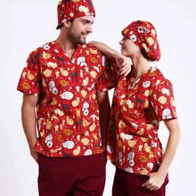 Модные принтованные топы из хлопка для домашних животных, топы для больниц, медицинская лаборатория, пальто с v-образным вырезом и коротким рукавом, топы для докторов, рубашки