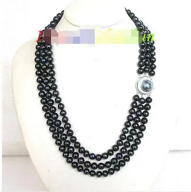 

Free Shipping>> new hot Genuine 3row 16" 10mm round black pearl necklace 925sc mabe pearl clasp j6946
