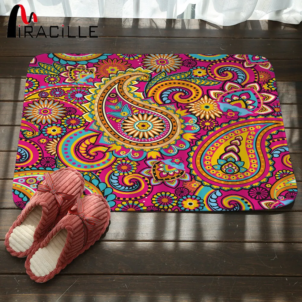 Miracille Coral Fleece Bohemian Paisley Floral Pattern Stair Bedroom Carpet Rug Indoor Outdoor Floor Mat Home Welcome Door mat Miracille Coral Fleece Bohemian Paisley Floral Pattern Stair Bedroom Carpet Rug Indoor Outdoor Floor Mat Home Welcome Door mat