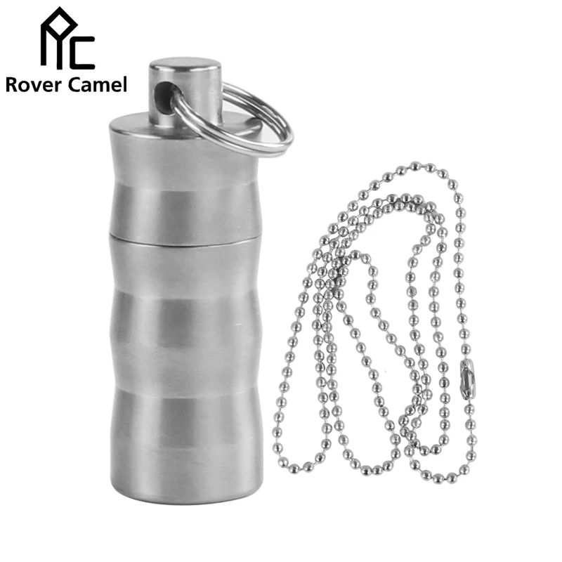

Rover Camel Eco-friendly Outdoor Mini Sealed Waterproof Storage Titanium Pill Box Perfume case with chain Ta6107