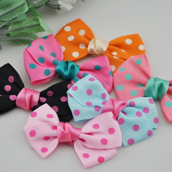 

20 pcs Dot Grosgrain Ribbon Bows Flowers Appliques Wedding Supplies Crafts E99