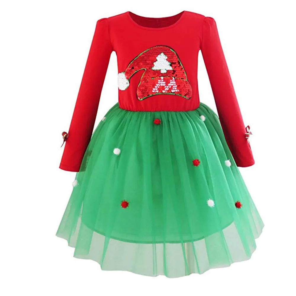 Косплей Рождество Санта Клаус шляпа красный зеленый платье для детей детские, для девочки марлевые платья-пачки Рождественский костюм