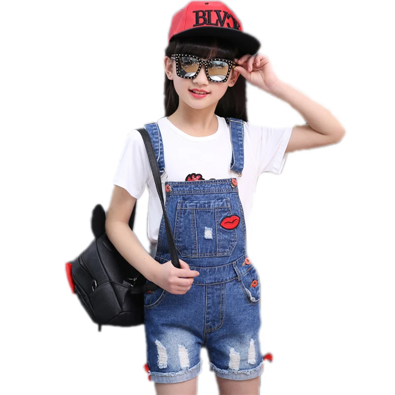 2018 Summer Children Clothing Girl Ripped Denim Overalls Lip Patchwork Kids Suspender Short Trousers Children Jeans Overalls 2018 Summer Children Clothing Girl Ripped Denim Overalls Lip Patchwork Kids Suspender Short Trousers Children Jeans Overalls