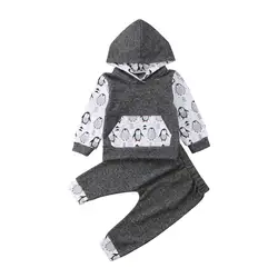 Прохладный Пингвин для маленьких мальчиков наряды для девочек с длинным рукавом Толстовка с капюшоном хлопковая одежда для новорожденных