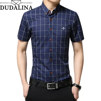 

Dudalina 2020 New brand men casual shirts short sleeve plaid cotton slim fit dress shirt plus size clothing for business clothes
