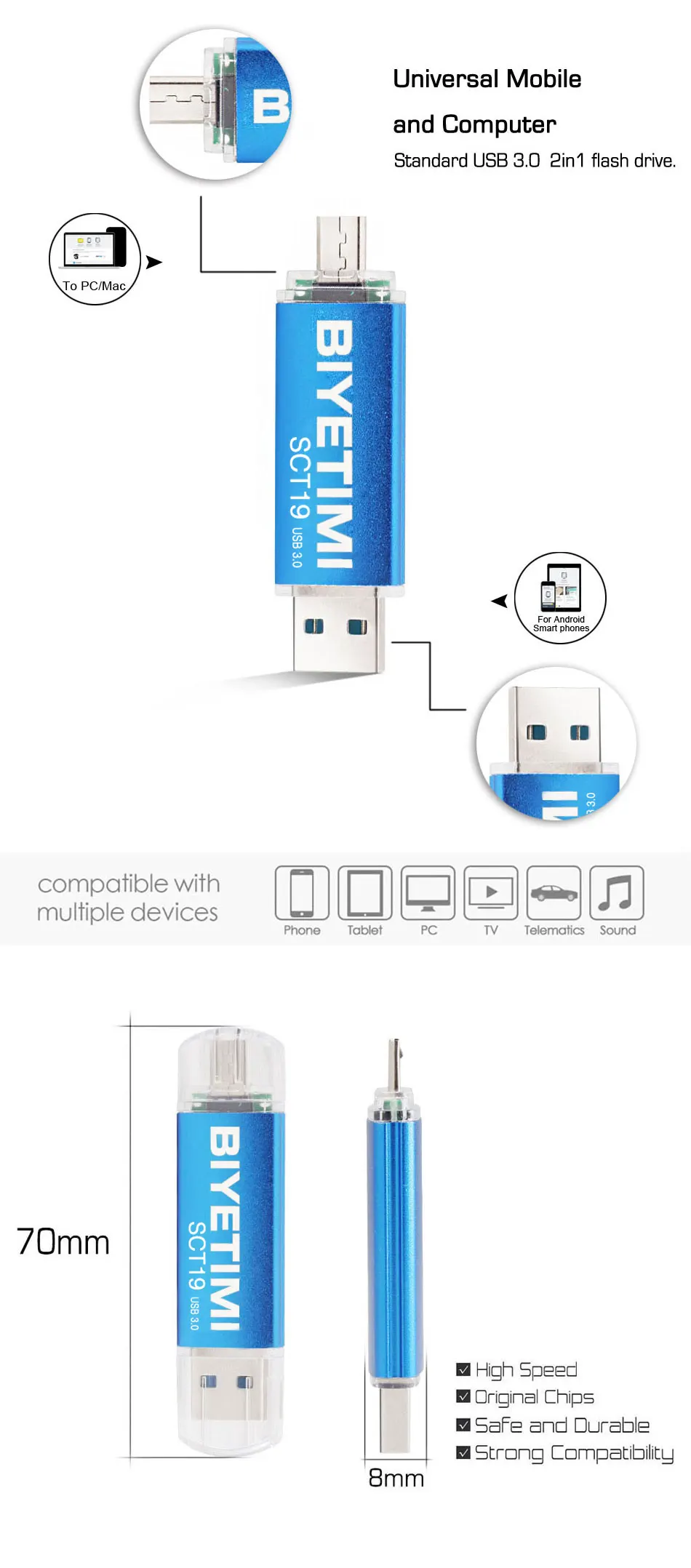 Biyetimi OTG флеш-накопитель 32 ГБ высокоскоростной USB накопитель 64 ГБ 16 ГБ флеш-накопитель USB 3,0 с индивидуальным логотипом USB флеш-накопитель SCT19