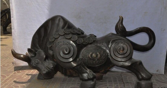 shitou 002782 42&quotchinese bronze money coin fish Wall Street Bullfighting Ox bull Cattle statue |