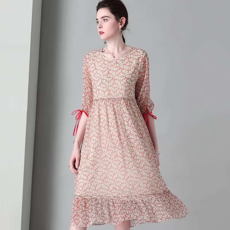 Roze Zijde gebloemde jurk vrouwen gewaad femme ete 2019 lange werk boho strand zomer sexy party luxe jurken plus size