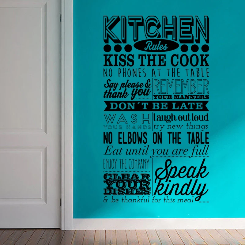 Kitchen-Rules-Wall-Decals-Kiss-The-Cook-Quote-Wall-Sticker-Kitchen-Decoration-Wall-Mural-Fridge-Removable