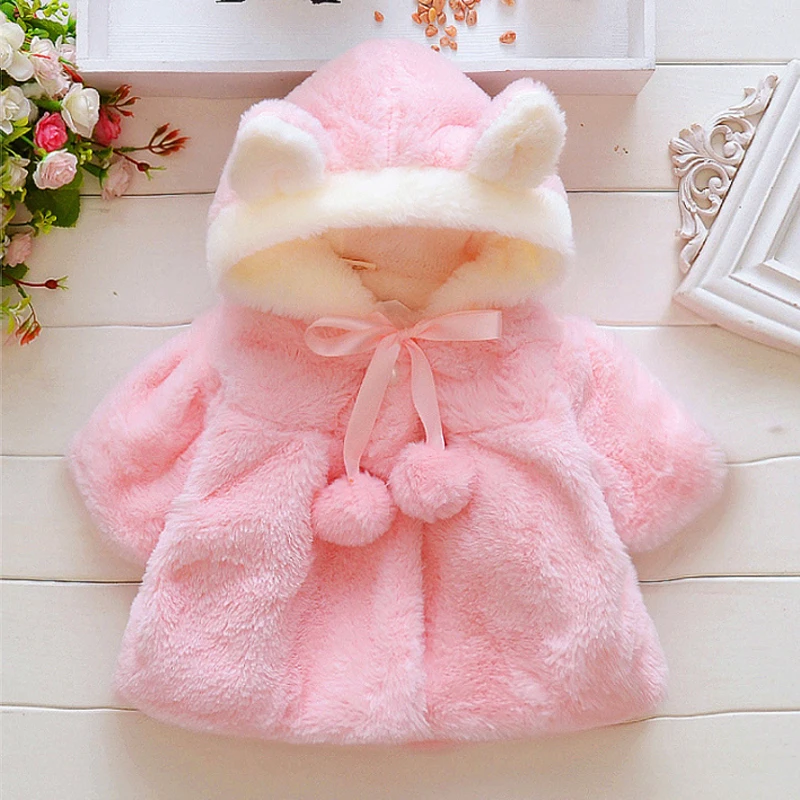 

Fashion Baby Girls Clothes Velvet Hooded Outwears Cute Solid Newborn Clothes Rabbit Children Clothing