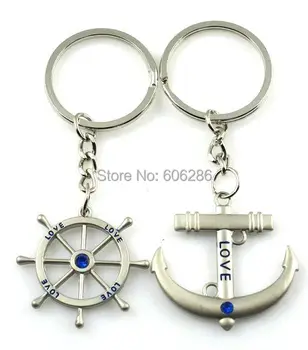 

100pair=200pcs/lot NEW rudder anchor paired keychain for couples key rings for Wedding return gifts