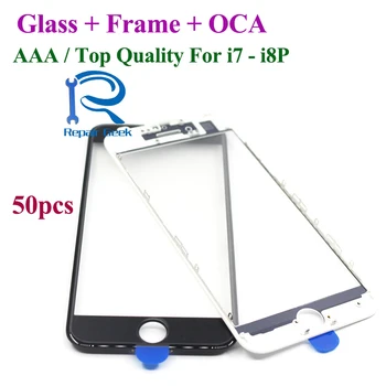 

Repair Geek 50pcs Cold Press 3 in 1 Glass Lens with Frame bezel OCA Film For iPhone 7 8 plus Replacement AAA and Top Quality
