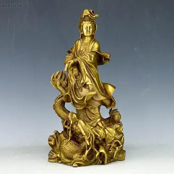 

Antique china brass hand made fengshui lucky lotus GUANYIN dragon statue