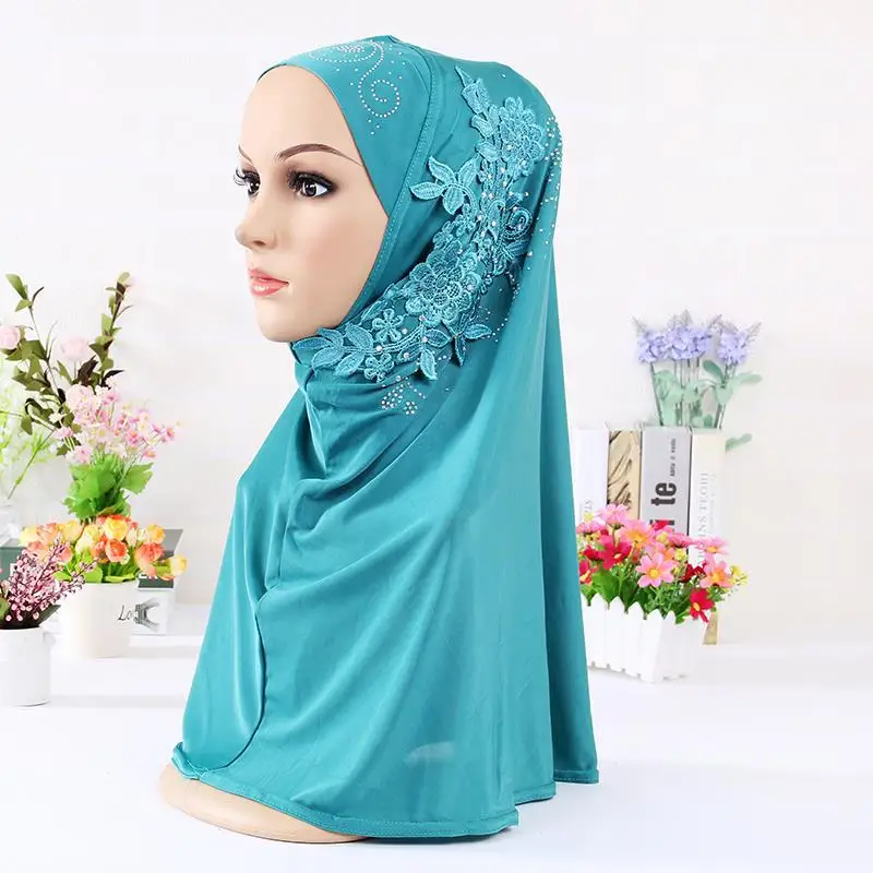 Модная аппликация мгновенная шапочка под хиджаб с бриллиантами мусульманская цельная Женская хиджаб шапка с длинным горлом Женская шляпка