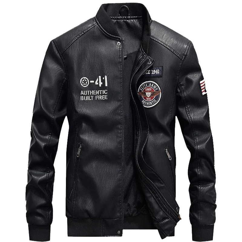 New font b Men s b font Fleece Leather font b Jacket b font Stand Collar