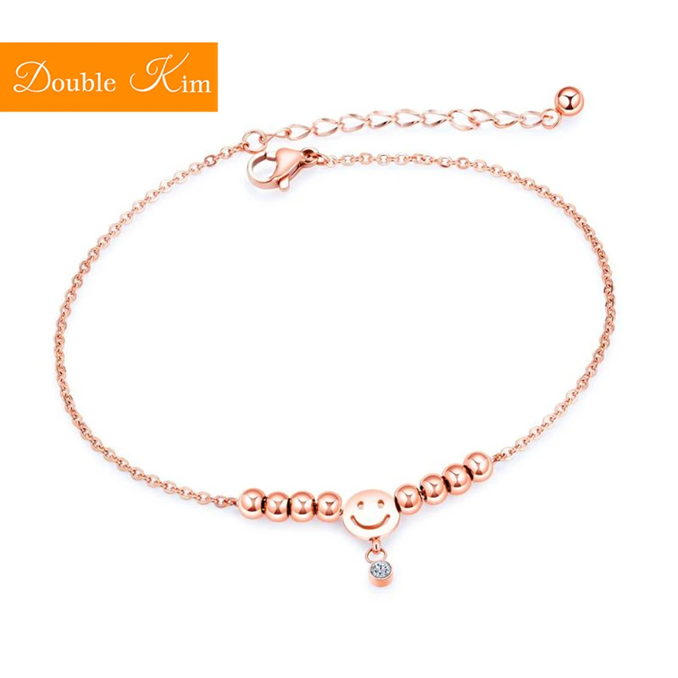 Zircon Smiling Face Anklet Rose Gold Color Titanium Stainless Steel Material Inlaid Zircon Anklets Fashion Trendy Women Jewelry Zircon Smiling Face Anklet Rose Gold Color Titanium Stainless Steel Material Inlaid Zircon Anklets Fashion Trendy Women Jewelry