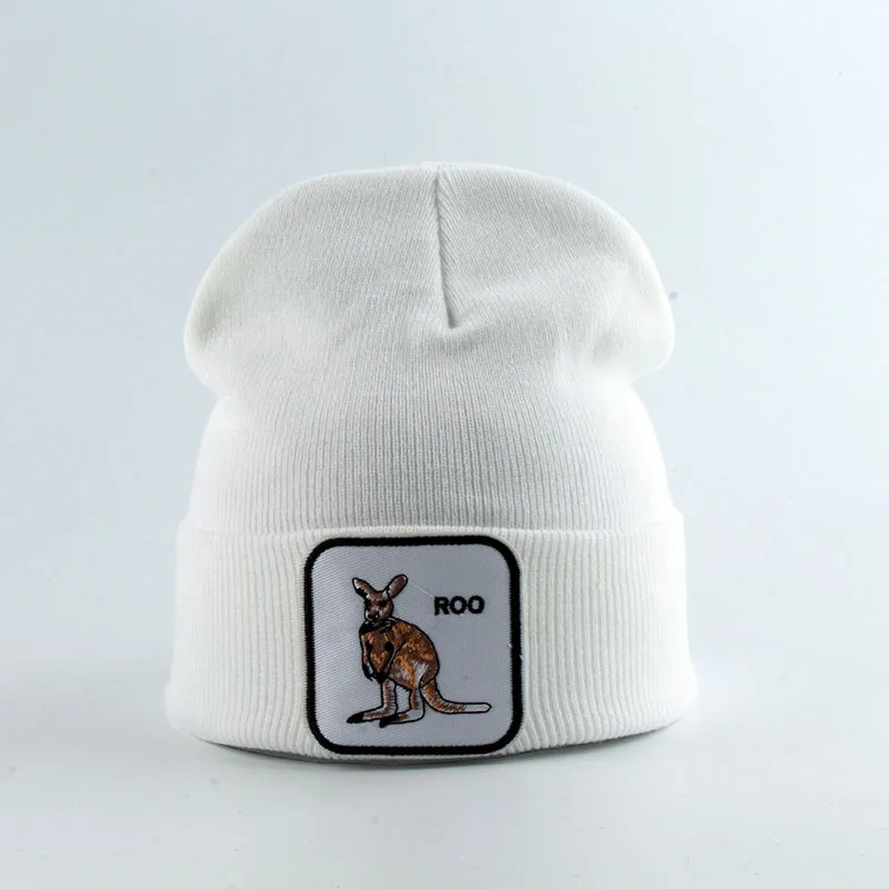 Новые модные повседневные шапочки для мужчин и женщин, теплая вязаная зимняя шапка с вышивкой, Мультяшные бейсболки с животными, хип-хоп, Skullies Bone Garros