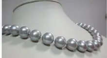 925 silver real natural big Huge18″11-12mm natural south sea genuine silver gray round pearl necklace AA+ (09.08)