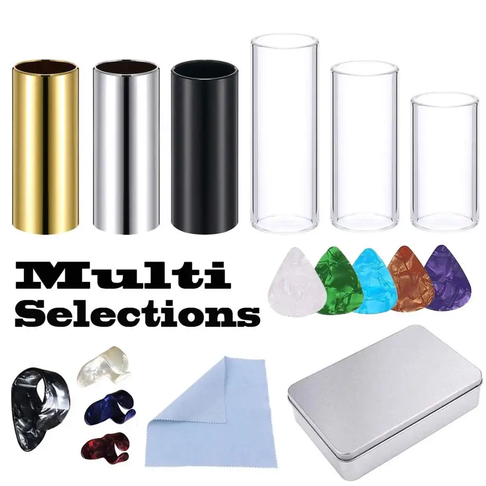 

Guitar Bass Ukulele Metal/Glass Slide Slider 5.1cm/6cm/7cm Tube Assorted Finger Picks Cleaning Cloth Set Multi Slections