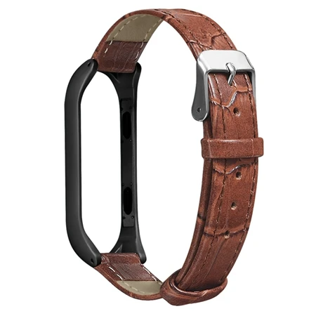 Yuedaer Безвинтовой Mi Band 3 ремешок для Mi Band 3 модные спортивные кожаные браслеты для пояса браслет металлическая пряжка умные аксессуары - Цвет: Brown Black