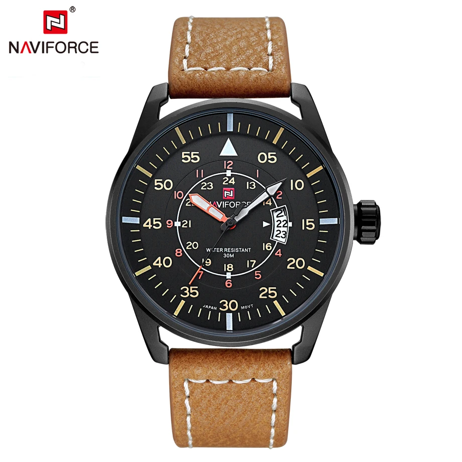 Часы NAVIFORCE мужские модные повседневные кожаные кварцевые наручные дисплей с