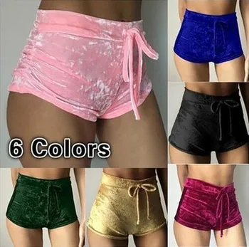 

2017 Cotton Velvet Shorts Women Elastic Waist Bandage Bodycon Short Feminino
