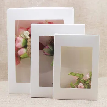 

3 sizes white/ivory/ Kraft Paper candy Box small black cardboard gift packaging box Craft Gift Packaging box with pvc window5pcs