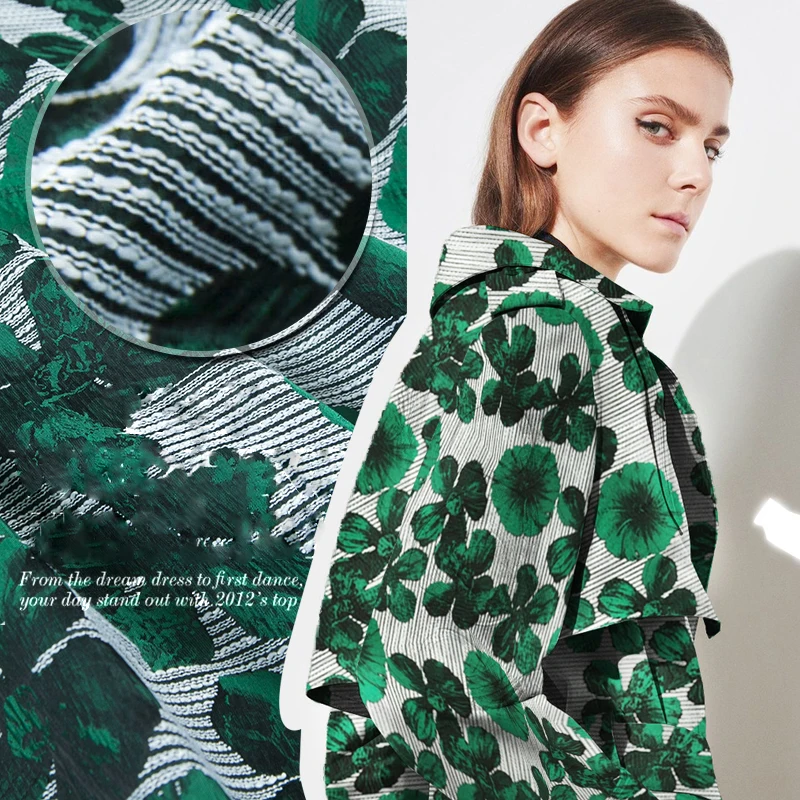 

In the autumn of 2016 design new thread polyester jacquard fabric clothing cloth coat fashion green leaves