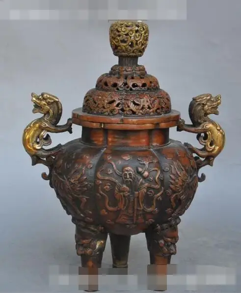 

S02356 9"Tibet buddhism Bronze gilt pixiu beast longevity god statue incense burner (B0413)