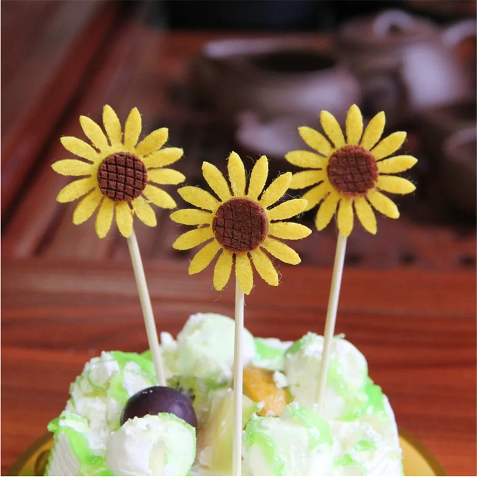9 Pcs Cute Sunflower Flower DIY Cake Topper Pick Topper