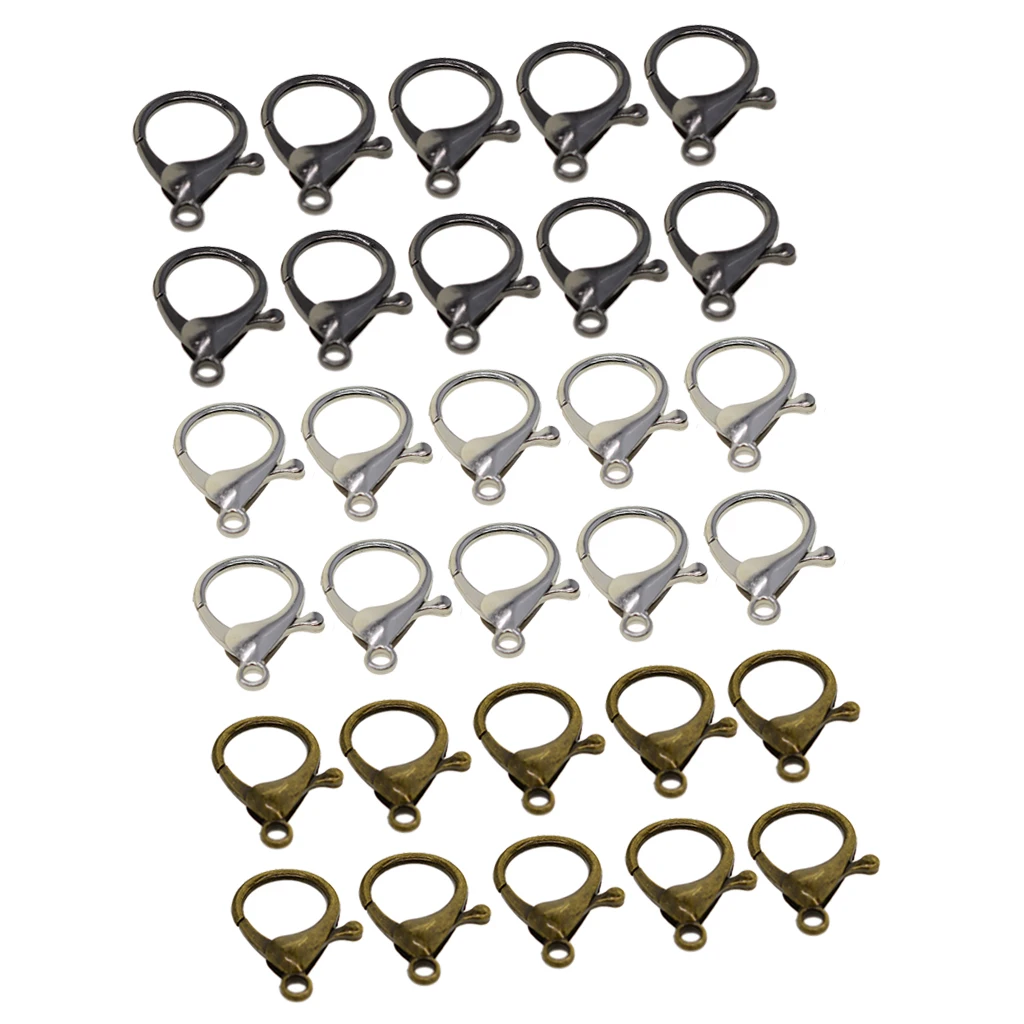 30 Sets Large Antique Metal Bag Lobster Clasp Clips Snap Hooks For King Ring Necklace Bracelet Chain DIY Jewelry Findings