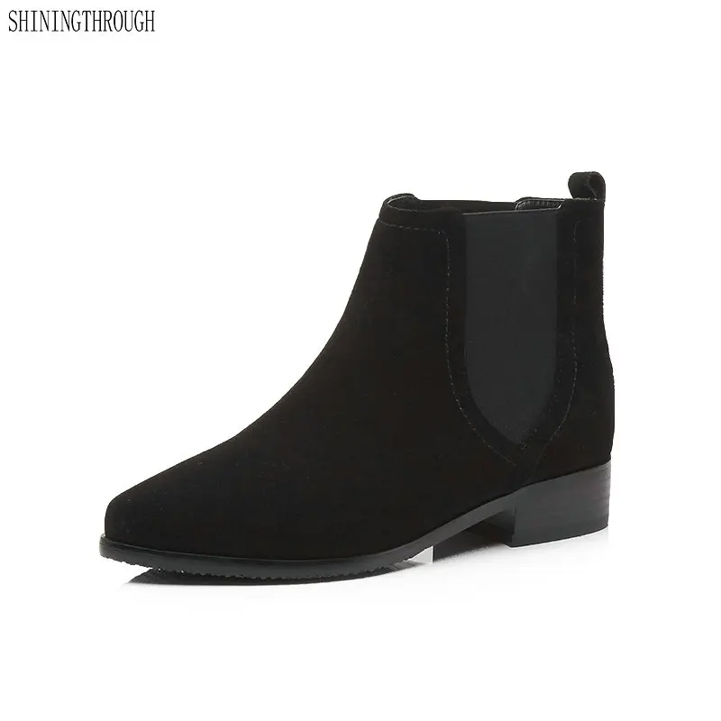 

2019 handmade suede Leather low heels women Boots poined toe boots side leisure fashion ankle boots large size 43