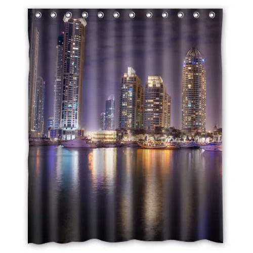 United Arab Emirates Skyscrapers Rivers Dubai Night Cities 01 Custom Fashion Waterproof Fabric